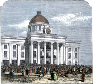 Inaugurace prezidenta Jeffersona Davise do funkce hejtmana Konfederovaného státu Ameriky, radnice v Montgomery, Alabama od American School
