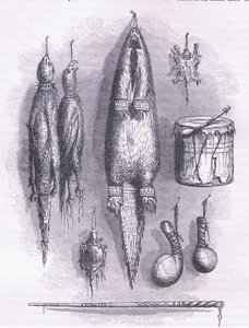 Indiánská lékárnička, tajemná píšťalka, bitvy a buben 1661, ilustrace z Cassell