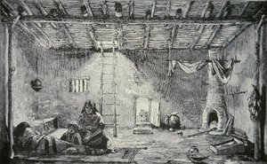 Interiér domu Pueblo, c.1880 (rytina) od American School