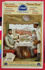 Interiér jídelních vozů na Cincinnati, Hamilton a Dayton Railroad od American School