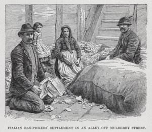 Italská osada hadrů v uličce u Mulberry Street (litho) od American School