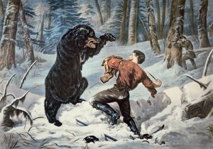 Jedediah Smith (1799-1831) byl napaden medvědem Grizzly, kolem roku 1861 (barevné lito) od American School