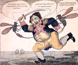 John Bull bodnut k agónii vosou a sršní, kolem roku 1813 od American School