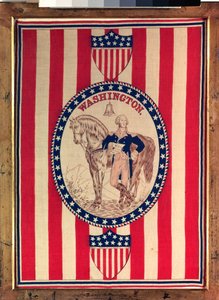 Šátek zobrazující celovečerní jezdecký portrét George Washingtona, kolem roku 1876 (bavlna) od American School