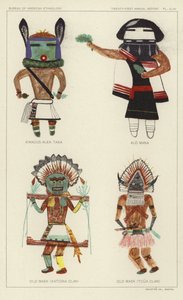 Kwacus Alek Taka, Alo Mana, Stará maska (klan Katcina), Stará maska (klan Tcua) (barevná litografie) od American School