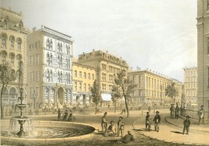LaSalle Street z Courthouse Square, od Chicago Illustrated, s literárními popisy Jamese W. Sheahana, vydal Jevne & Almini, Chicago, 1866-67 od American School