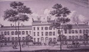 LeRoy Place v roce 1831, část toho, co je nyní Bleecker Street v Greenwich Village (rytina) od American School