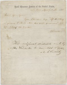 Dopis Abrahama Lincolna generálu Ulysses S. Grantovi, 7. dubna 1865 od American School