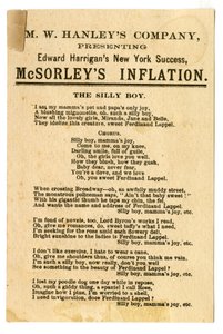 Col. M. W. Hanleys představuje Edwarda Harriganse nejnovější N. Y. Success, McSorleys Inflation [divadelní karta]. Verso, kolem roku 1882 (litografie [vizitka]) od American School