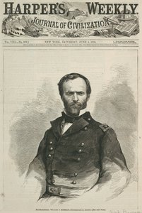 Generálmajor William T. Sherman, titulní strana Harpers Weekly, 1864 (dřevorytina)