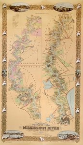 Mapa zobrazující plantáže na řece Mississippi od Natchezu po New Orleans, 1858