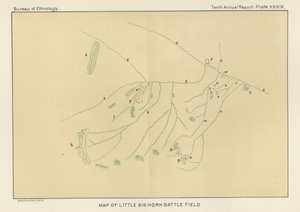 Mapa bitevního pole Little Bighorn od American School