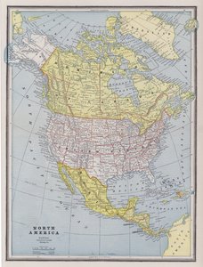 Mapa Severní Ameriky (barevné rytí) od American School