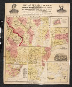 Mapa sídla války. Obsahuje mapu okolí Washingtonu, Baltimoru, Harper