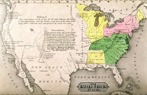 Mapa Spojených států v roce 1803, z „Naše celá země: Minulost a současnost Spojených států, historické a popisné“, od Johna Warnera Barbera a Henryho Harea, 1861