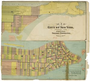 Mapa města New York, ukazující jeho politické divize a pododdělení od American School