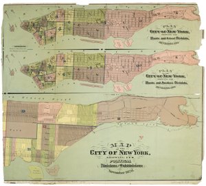 Mapa města New York, ukazující jeho politické divize a pododdělení od American School