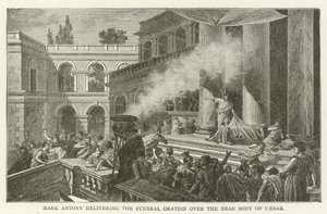 Mark Antony přednáší pohřební řeč nad mrtvým tělem Caesara od American School
