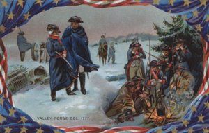 Pamětní karta, Valley Forge, prosinec 1777 (barevná litografie) od American School