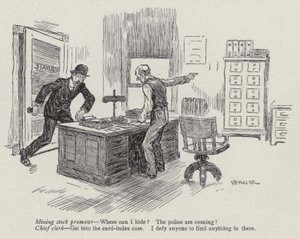 Propagátor těžebních akcií na útěku před policií (litografie) od American School