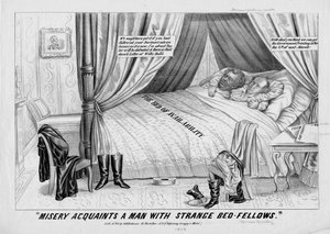 Misery seznamuje muže s podivnými spolubydlícími v posteli, publikoval H R Robinson, New York, 1848 od American School