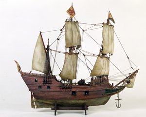 Model půlměsíce, Henry Hudsons Ship, 1825-1900 (dřevo, plátno, kov, barva, provázek)