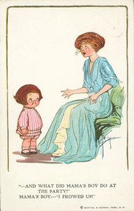 Matka se ptá svého malého chlapce, co dělal na večírku (barevná litografie) od American School