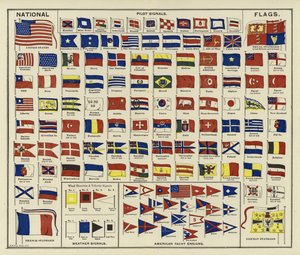 Národní vlajky, pilotní signály, meteorologické signály, praporčíky amerických jachet od American School