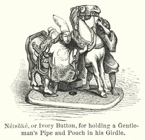 Netsuke, neboli Ivory Button, za držení dýmky a váčku pro gentlemana ve svém opasku (rytina) od American School