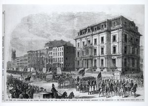 New York City: Demonstrace barevných obyvatel New Yorku na počest přijetí patnáctého dodatku k ústavě Spojených států, 8. dubna 1870, z 