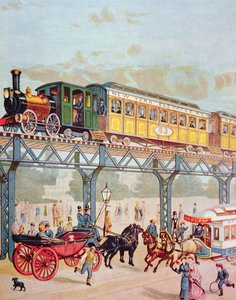 New York Elevated Railway, cca 1880 (barevné lito) od American School