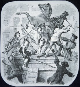Newyorští rebelové strhli sochu nenáviděného anglického Jiřího III. (litho) od American School