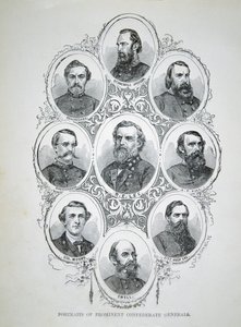 Devět portrétů prominentních generálů Konfederační armády (litho) od American School