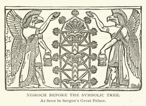 Nisroch před symbolickým stromem, jak je vidět ve Velkém paláci Sargons od American School