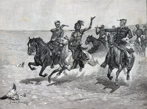 Severozápadní jízdní policie „Zatčení vraha Blackfeet“ (litho) od American School