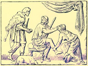 Odysseus rozpoznán jeho ošetřovatelkou, ilustrace z Dějiny Řecka od Victora Duruye, publikovaná v roce 1890 (digitálně vylepšený obrázek) od American School