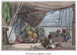 Na palubě lodi alžírských pirátů Ilustrace z „The Pirates Own Book, autentické vyprávění o nejslavnějších mořských lupičích““ od Charlese Ellmse, Boston 1837 od American School