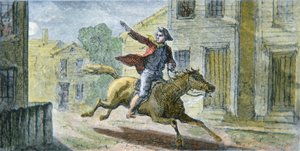 Slavná jízda Paula Revera v noci 18. dubna 1775 (barevná litografie) od American School