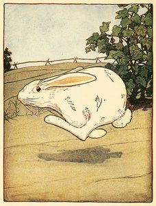 Peter nikdy nepřestal běhat, z hospody The Tale of Peter Rabbit. 1916 barevná litografie, 1916. od American School