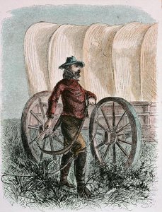 Pioneer Bullcracker drží svůj bič na býka (rytina) od American School