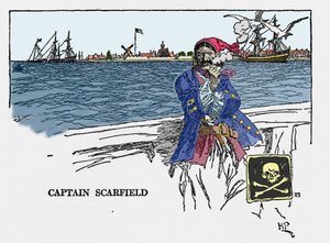 Portrét kapitána Scarfielda: “” Kniha pirátů Buccaneers and Marooners of the Spanish Main”” od Howarda Pylea (1853 - 1911), amerického ilustrátora. 1887. od American School
