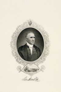 Portrét Sama Houstona s výhledem na město, c. 1855-c. 1860 (rytina s ocelovým lícem na tkaném papíře) od American School