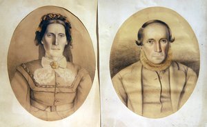 Portrét manžela a manželky, kolem roku 1880 (barevné křídy na papíře) od American School