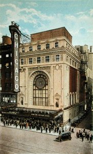 Pohlednice zobrazující Chicago Theatre, kolem roku 1930 (barevné lito) od American School