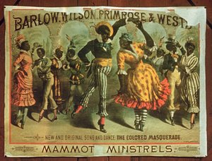 Plakát propagující Barlow, Wilson, Primrose a Wests Mammot Minstrels Colored Masquerade