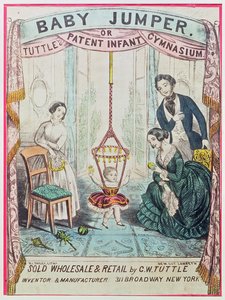 Plakát inzerující Baby Jumper nebo Tuttes Patent Infant Gym, publikoval W.J. Dailey