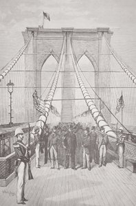 Prezident Chester A. Arthur na slavnostním otevření nového Brooklyn Bridge, 24. května 1883 (litho) od American School