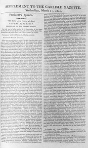 Inaugurační projev prezidenta Jeffersona, dodatek k Carlisle Gazette, 11. března 1801 od American School
