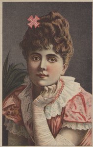 Hezká dívka s reklamou na kamna a sporáky Červeného kříže (chromolit) od American School
