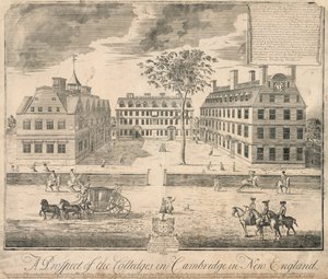Tisk Harvardské univerzity kolem roku 1700, kolem roku 1700 (rytina) od American School